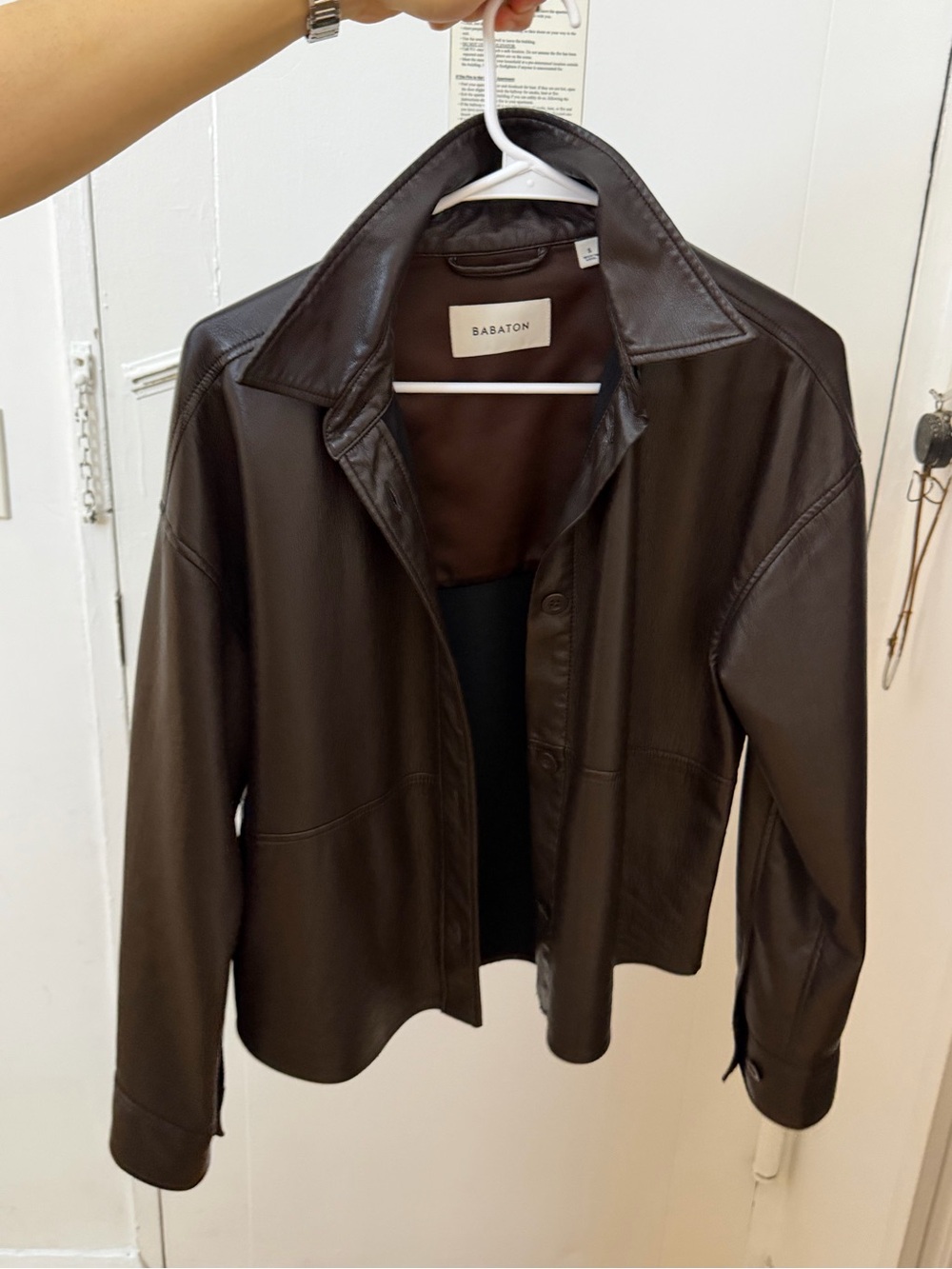 Babaton Chocolate Brown Leather Shirt Jacket